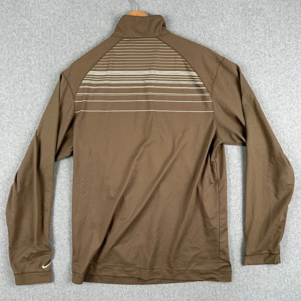 Nike Golf Dri FIT Quarter Zip Pullover Long Sleeve Shirt Men Medium Brown Stripe